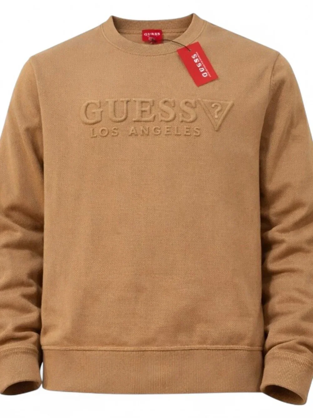 GUESS Tero Emboss Sweater Sweater M Brown Rayon Pullover Made in Bangladesh NWT